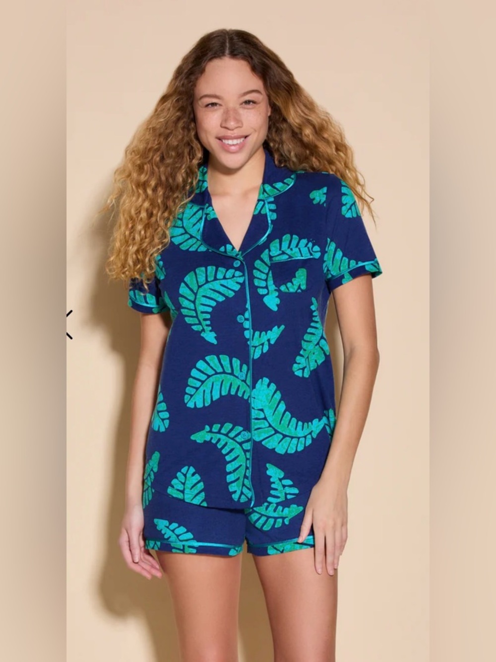 Cosabella Navy with Teal Leaf Short Pajama Set